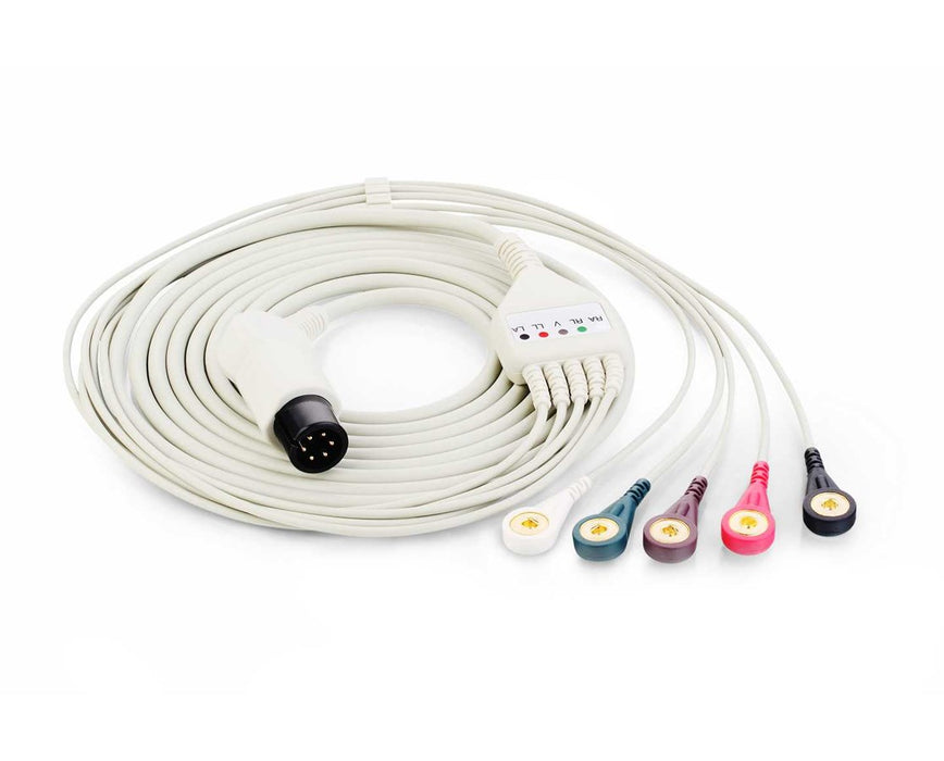 ECG Cable with Leadwires for M Series Patient Monitors - 5-lead, Snap