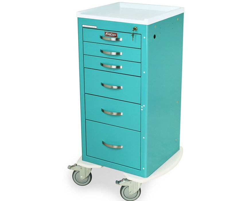Mini (Narrow) Aluminum Six Drawer Tall Anesthesia Cart - Key Lock