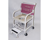 PVC Wide Drop Arm Shower Chair with Vaccum Seat, Wheeled Sliding Footrest and Pail - 24