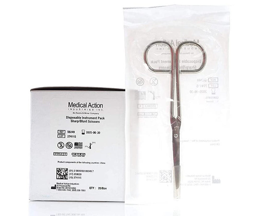 Disposable Sharp/Blunt Scissors, 5¼", 20/bx