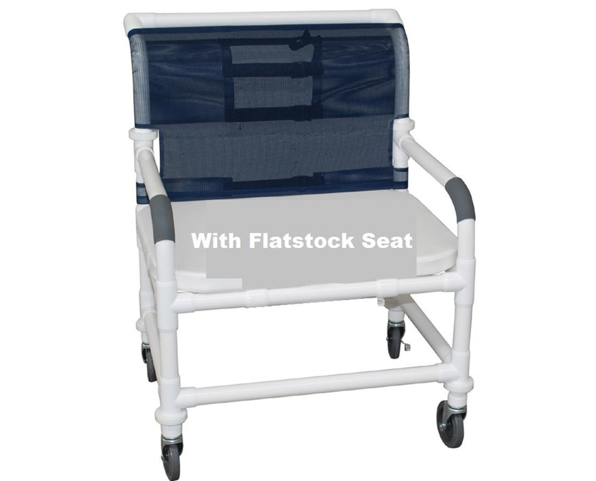 Wide PVC Shower Chair with 26" Flatstock Seat & 4" Heavy Duty Casters + Back Support Bar