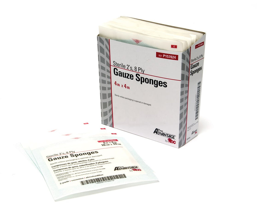 Gauze Sponges - Sterile 2’s, 4" x 4", 8-Ply, 600/ Case