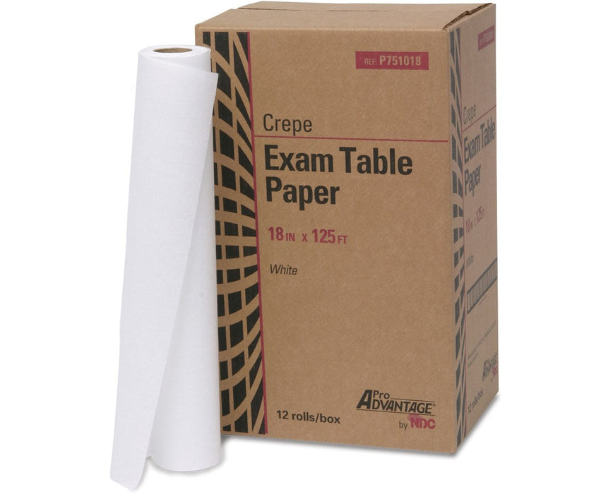 White Exam Table Paper. Crepe, 18" x 125 ft (12/case)