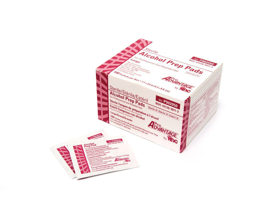 Alcohol Prep Pads 1.75" x 3.5" - 100/ Box - Sterile
