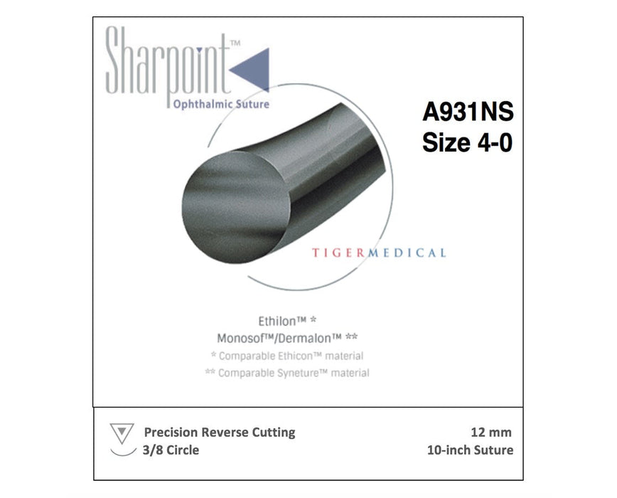 Nylon Non-Absorbable Sutures w/ Precision Reverse Cutting Needles, 3/8 Circle, 12/Box, Size 5-0, 18", 19mm Needle, Black