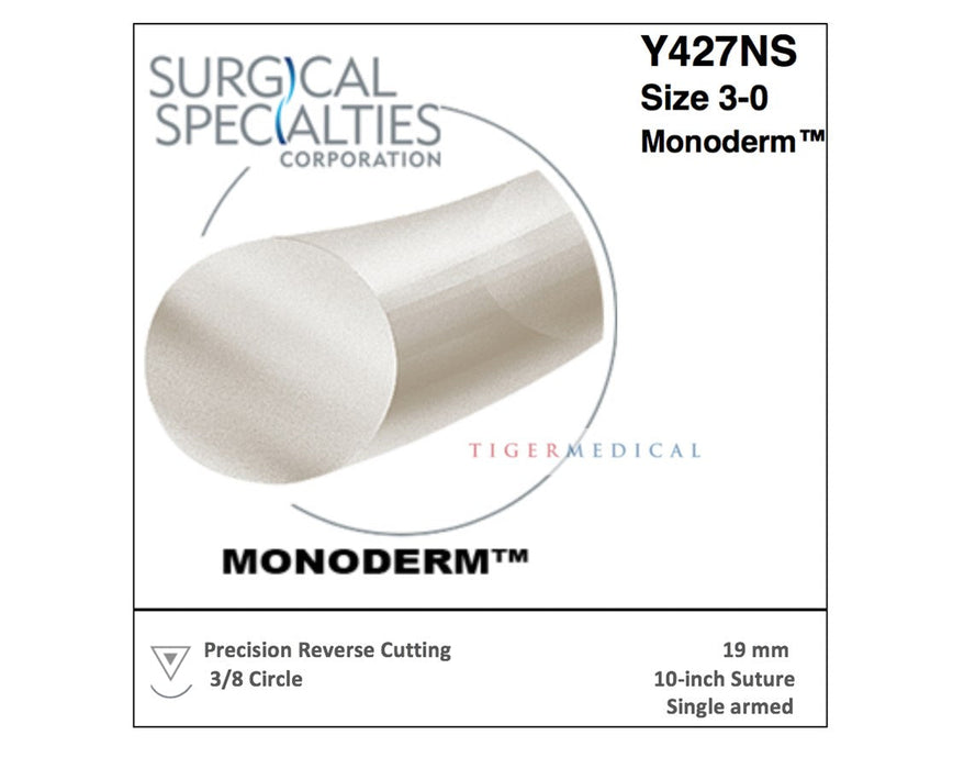 Monoderm Absorbable Sutures w/ Precision Reverse Cutting Needles, 3/8 Circle, Size 4-0, 18", 19mm Needle, Violet (12/Box)