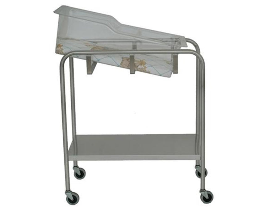 Stainless Steel Bassinet with shelf basket and mattress