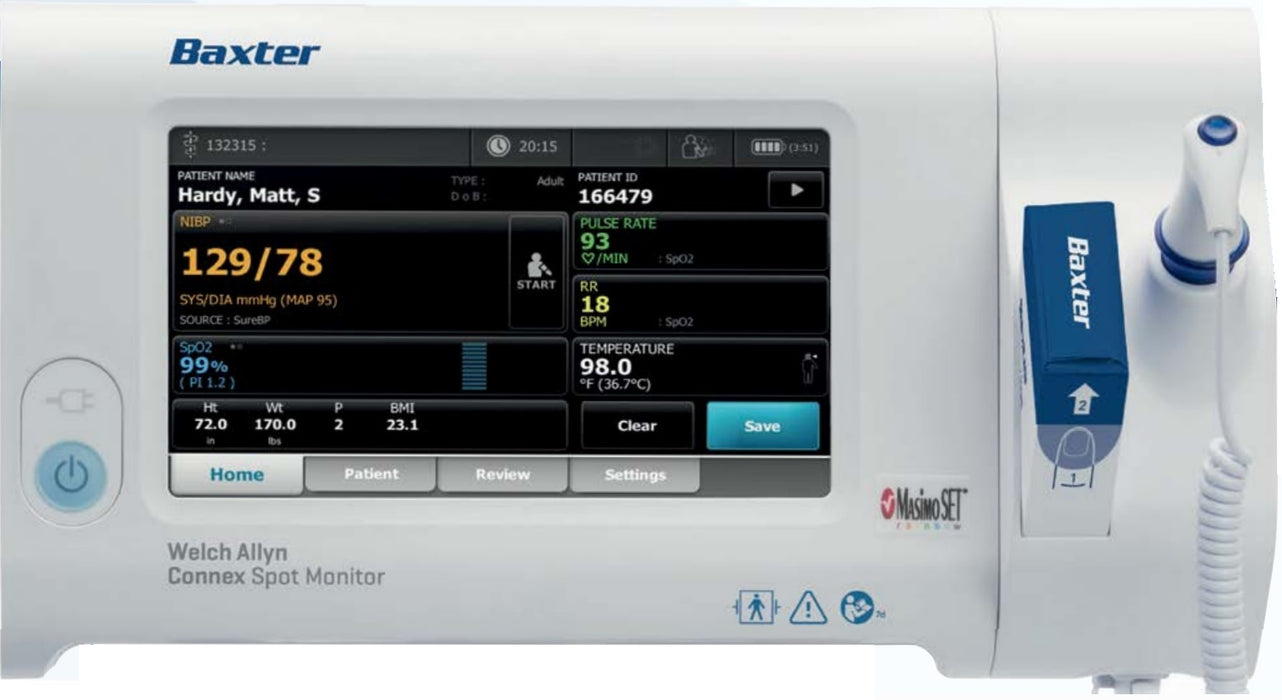 Connex EMR Spot Vital Signs Monitor Nonin SpO2 w/ Oral, Axillary & Rectal Thermometer (SureTemp Plus) & Wired Connectivity