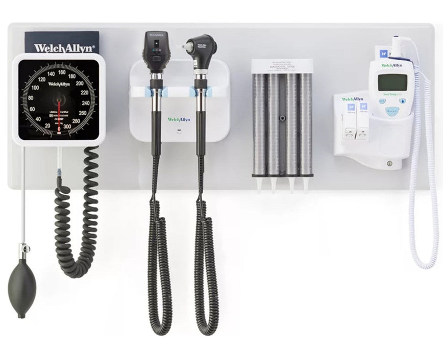 Green 777 Integrated Wall Diagnostic System, Coaxial LED Ophthalmoscope, MacroView LED Otoscope, Aneroid BP, Thermometer
