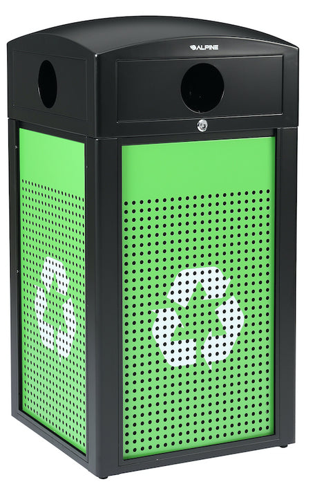 40-Gallon All Weather Steel Recycling Can w/ Advertisement Panels, Green Panel
