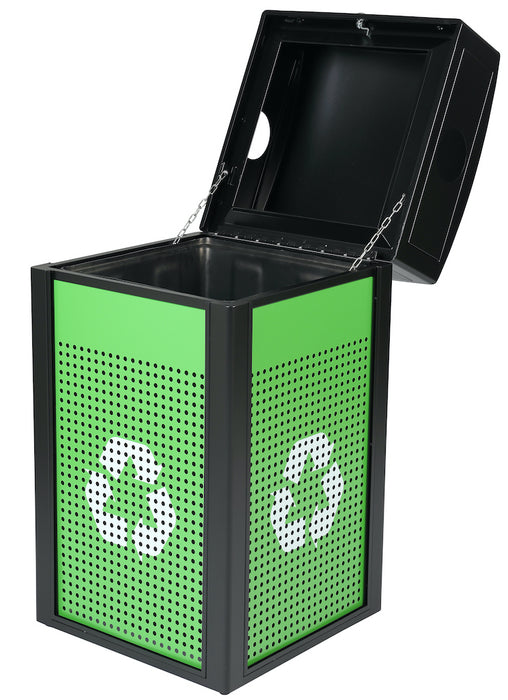 40-Gallon All Weather Steel Recycling Can w/ Advertisement Panels, Green Panel
