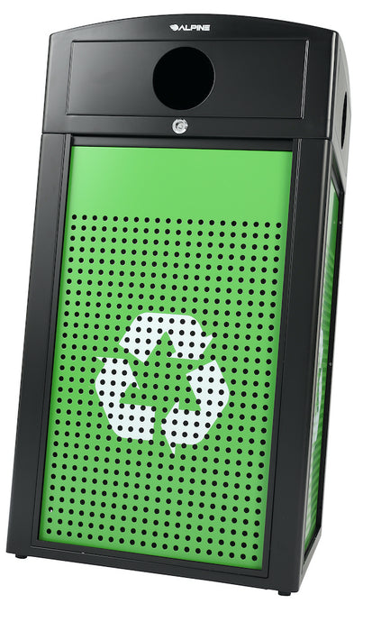 40-Gallon All Weather Steel Recycling Can w/ Advertisement Panels, Green Panel