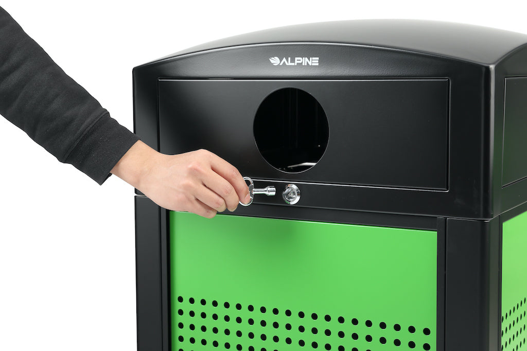 40-Gallon All Weather Steel Recycling Can w/ Advertisement Panels, Green Panel