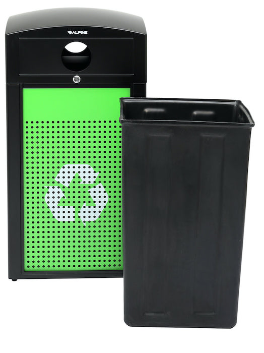 40-Gallon All Weather Steel Recycling Can w/ Advertisement Panels, Green Panel
