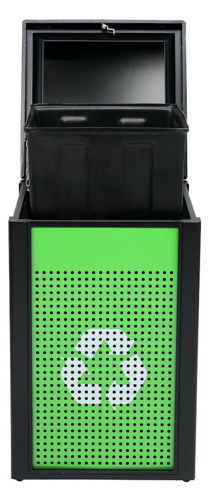 40-Gallon All Weather Steel Recycling Can w/ Advertisement Panels, Green Panel