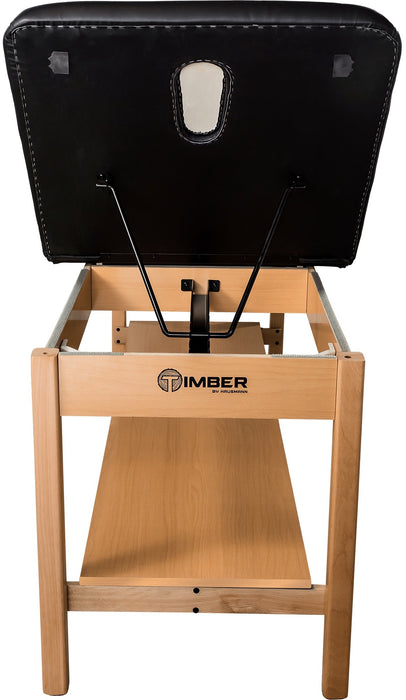 Timber Treatment Table. H-Brace w/ Shelf, Adjustable Back & Nose Cutout