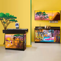 Pediatric Complete Exam Room. Serengeti Sunrise Scale Table & Cabinet