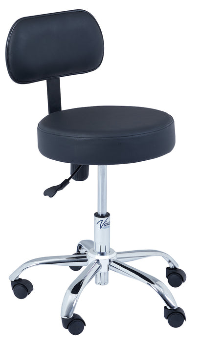 Pneumatic Height Adjustable Exam Stool w/ Backrest - Black Upholstery