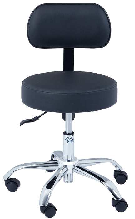 Pneumatic Height Adjustable Exam Stool w/ Backrest - Black Upholstery