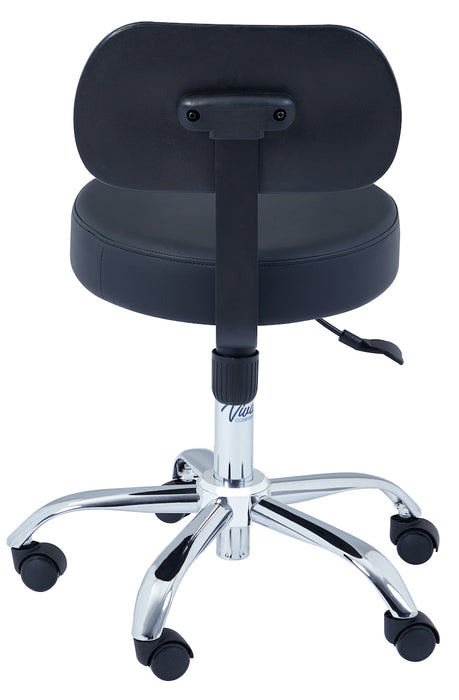 Pneumatic Height Adjustable Exam Stool w/ Backrest - Black Upholstery