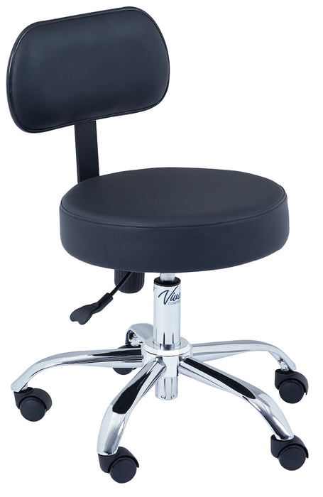 Pneumatic Height Adjustable Exam Stool w/ Backrest - Black Upholstery