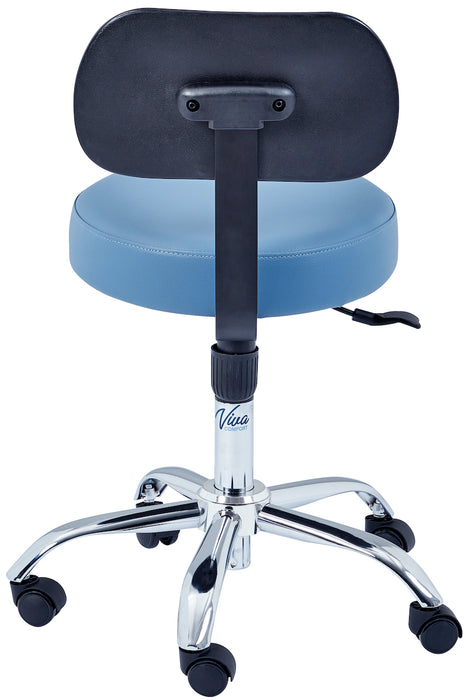 Pneumatic Height Adjustable Exam Stool w/ Backrest - Blue Upholstery