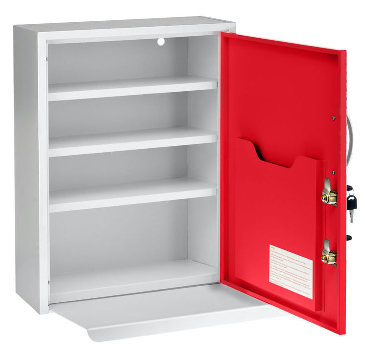 Dual Lock Medicine Cabinet w/ Pull-Out Shelf & Document Pocket - Red