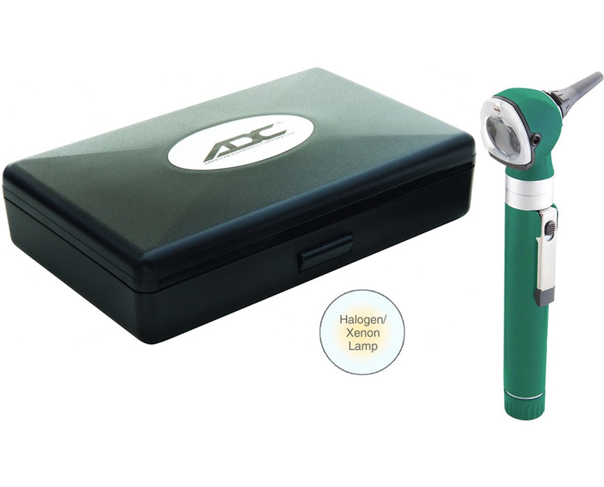 Fiber Optic Pocket Otoscope Set With Halogen Lamp, Hard Case, Green