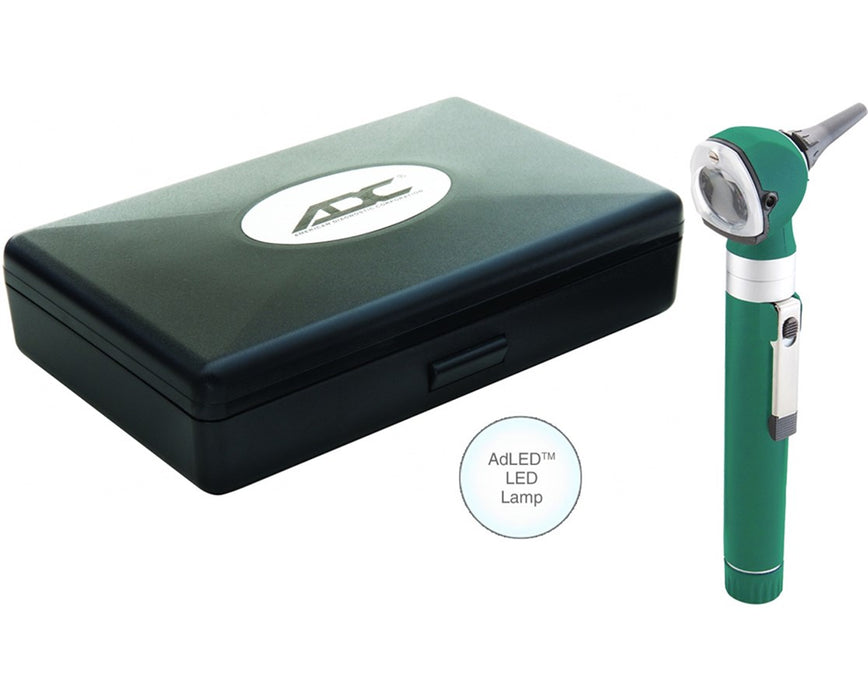 Fiber Optic Pocket Otoscope Set With LED Lamp, Hard Case, Green