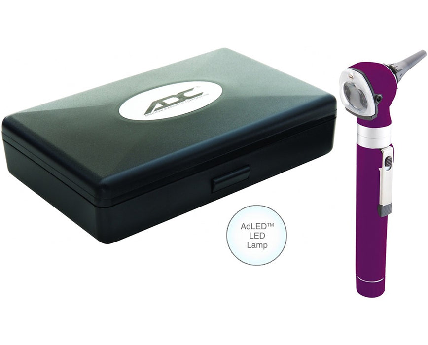 Fiber Optic Pocket Otoscope Set With LED Lamp, Hard Case, Purple