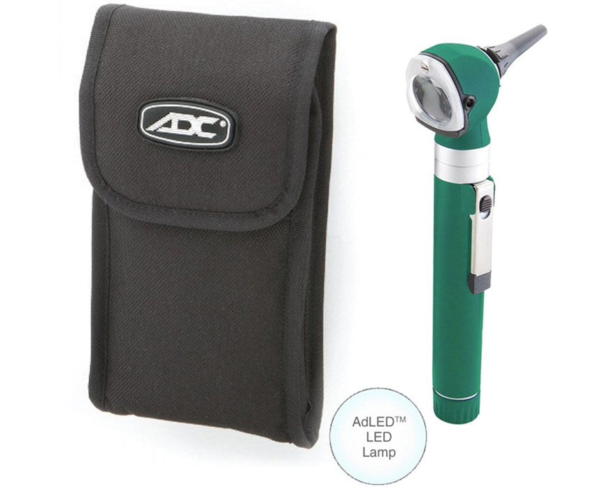 Fiber Optic Pocket Otoscope Set With LED Lamp, Soft Case, Green