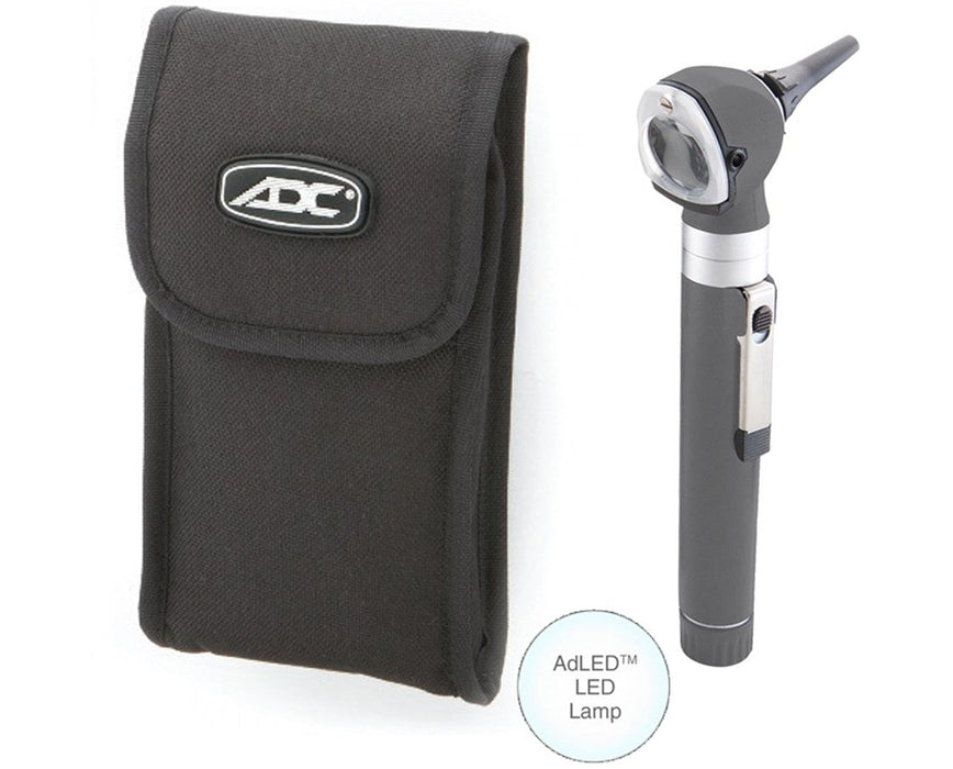 Fiber Optic Pocket Otoscope Set With LED Lamp, Soft Case, Gray