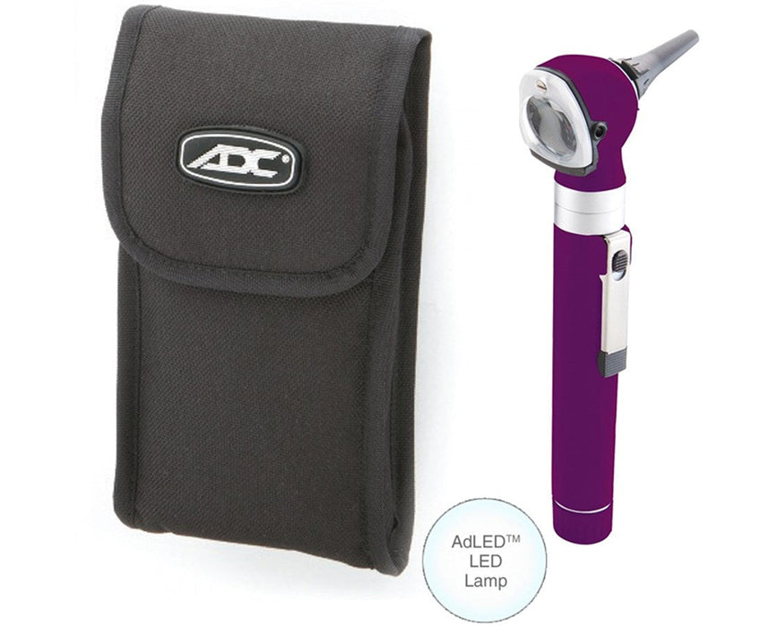 Fiber Optic Pocket Otoscope Set With LED Lamp, Soft Case, Purple