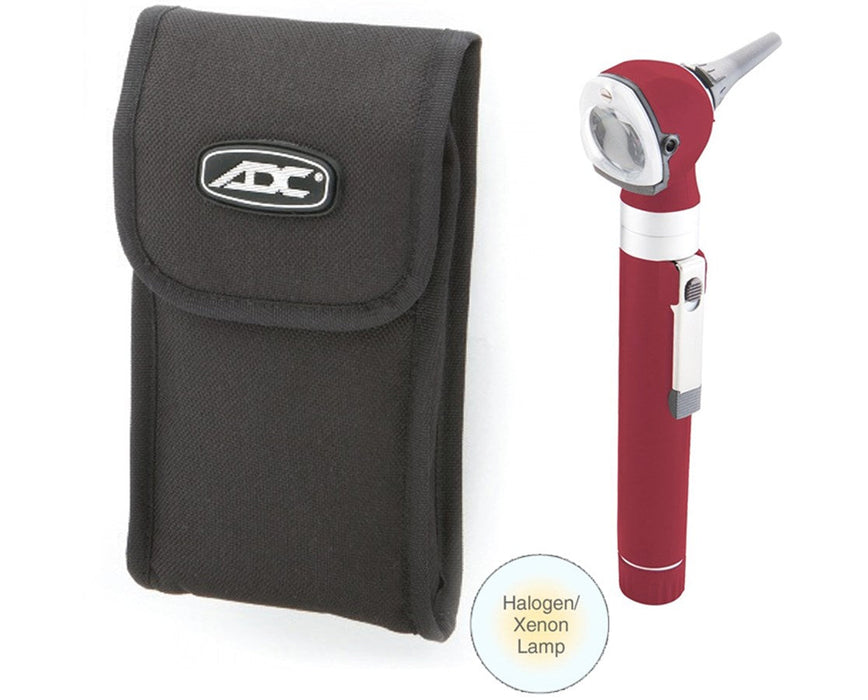 Fiber Optic Pocket Otoscope Set With Halogen Lamp, Soft Case, Burgundy