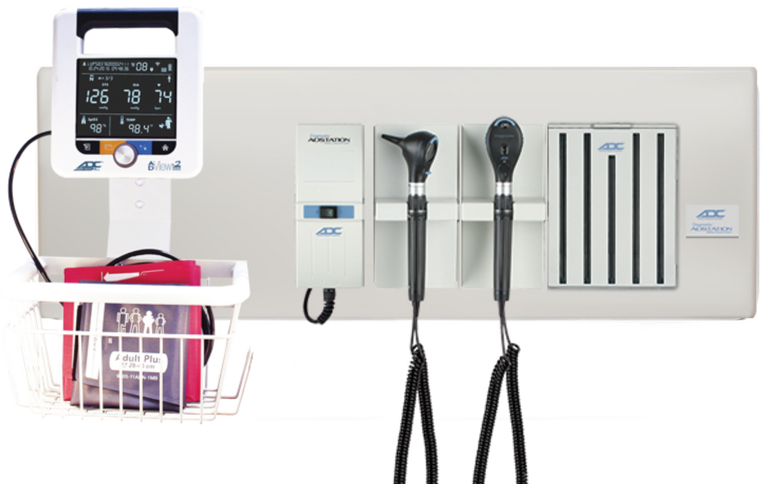 Diagnostix Wall Diagnostic Adstation. Standard Otoscope, Coax+ Ophthalmoscope, Specula Dispenser, Wall Board & Adview Monitor Mounting (led lighting)