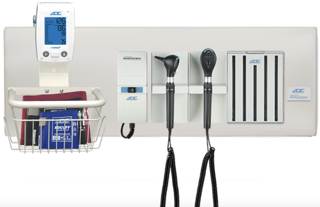 Diagnostix Wall Diagnostic Adstation. Standard Otoscope, Coax+ Ophthalmoscope, Specula Dispenser, Wall Board & e-sphyg BP Mounting (halogen lighting)