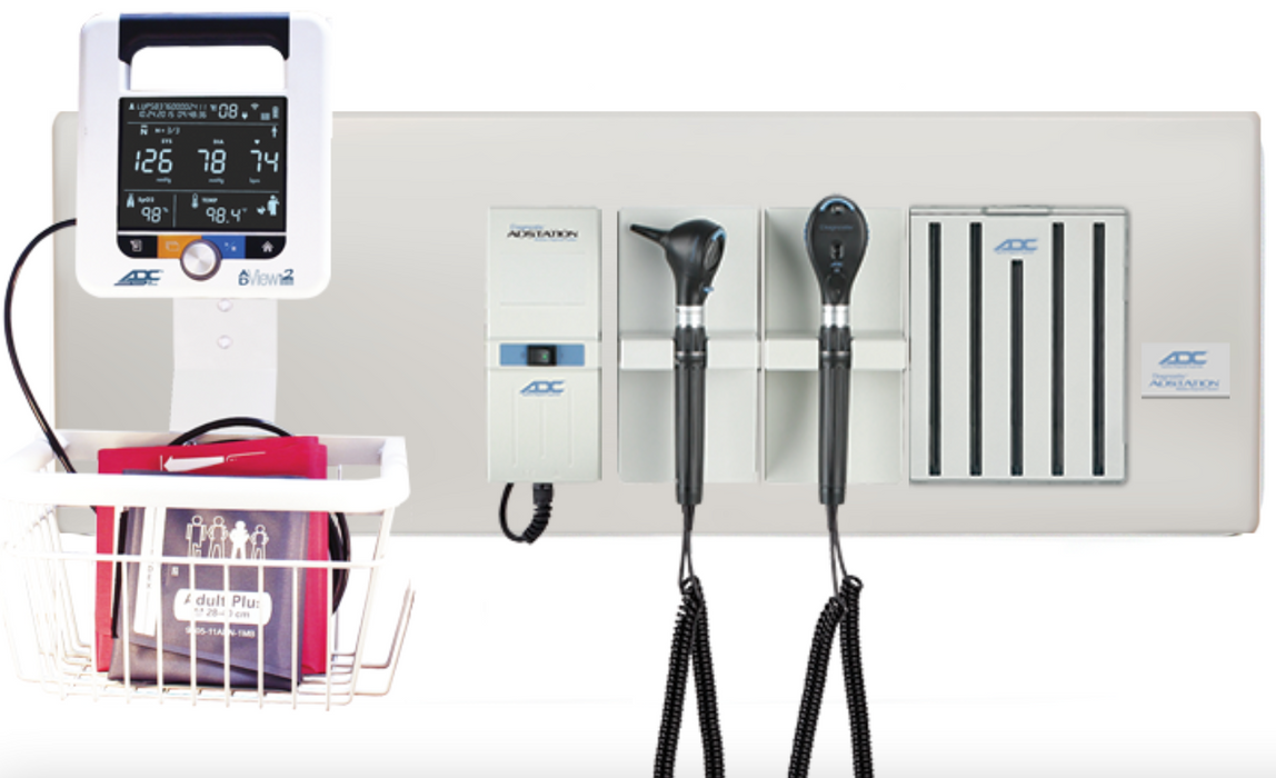 Diagnostix Wall Diagnostic Adstation. Standard Otoscope, Coax Ophthalmoscope, Specula Dispenser, Wall Board & Adview Monitor Mounting (led lighting)