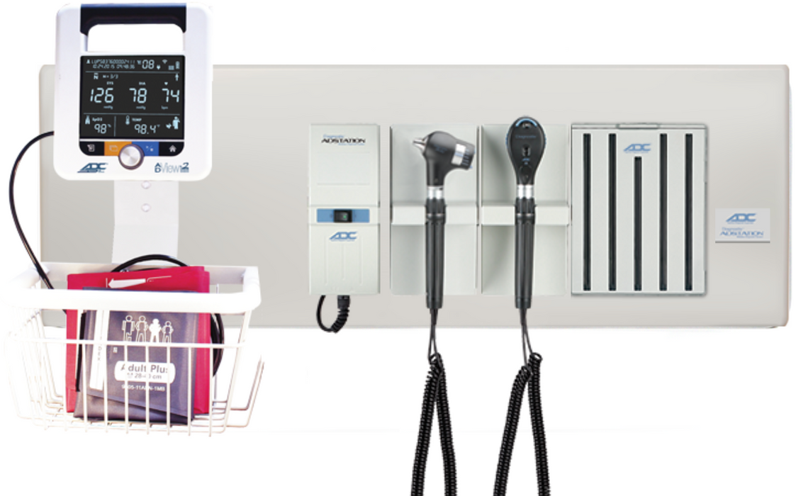 Diagnostix Wall Diagnostic Adstation. PMV Magnified Otoscope, Coax Ophthalmoscope, Specula Dispenser, Wall Board & Adview Monitor Mounting (led lighting)