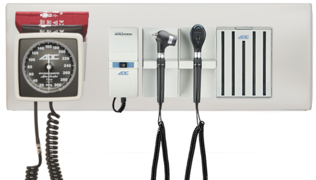 Diagnostix Wall Diagnostic Adstation. PMV Magnified Otoscope, Coax Ophthalmoscope, Aneroid, Specula Dispenser, Wall Board (halogen lighting)