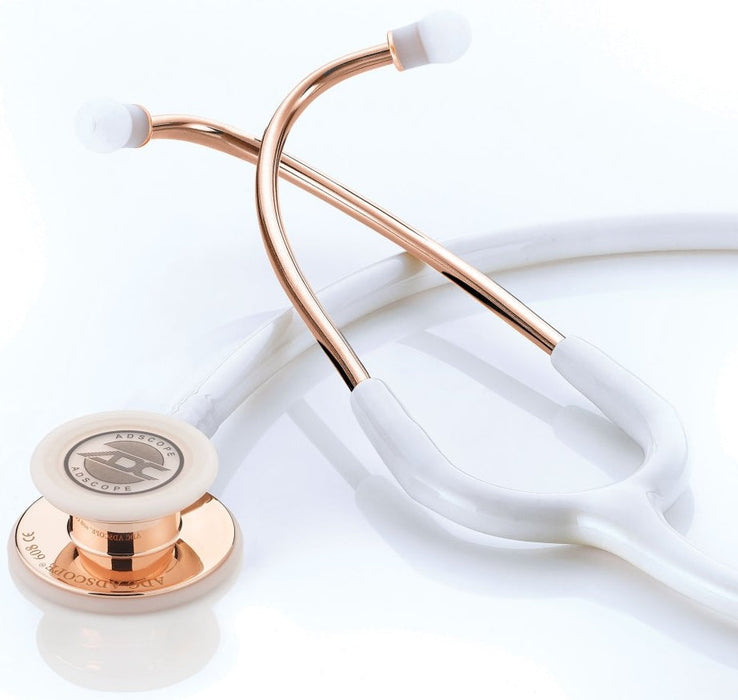 Adscope 608 Convertible Clinician Cardiology Stethoscope. Rose Gold/White