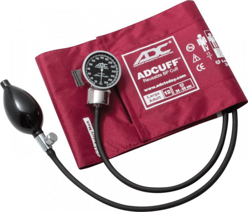 Diagnostix 703 Trigger-Style Palm Aneroid. 1 Piece Cuff, Large Adult. Burgundy