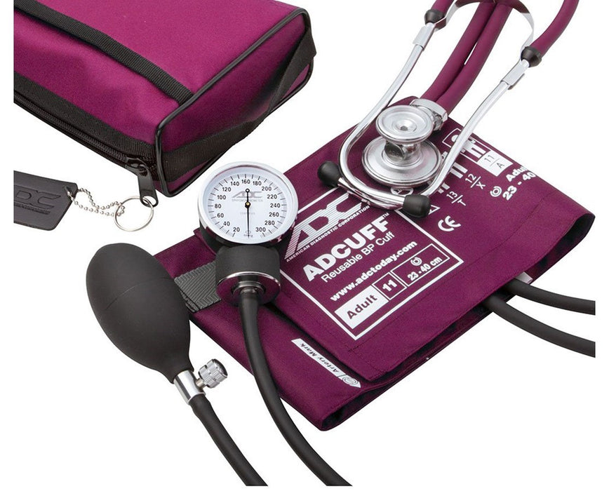 Pro's Combo II Pocket Aneroid Kit with Adscope Sprague Stethoscope - Adult - Magenta