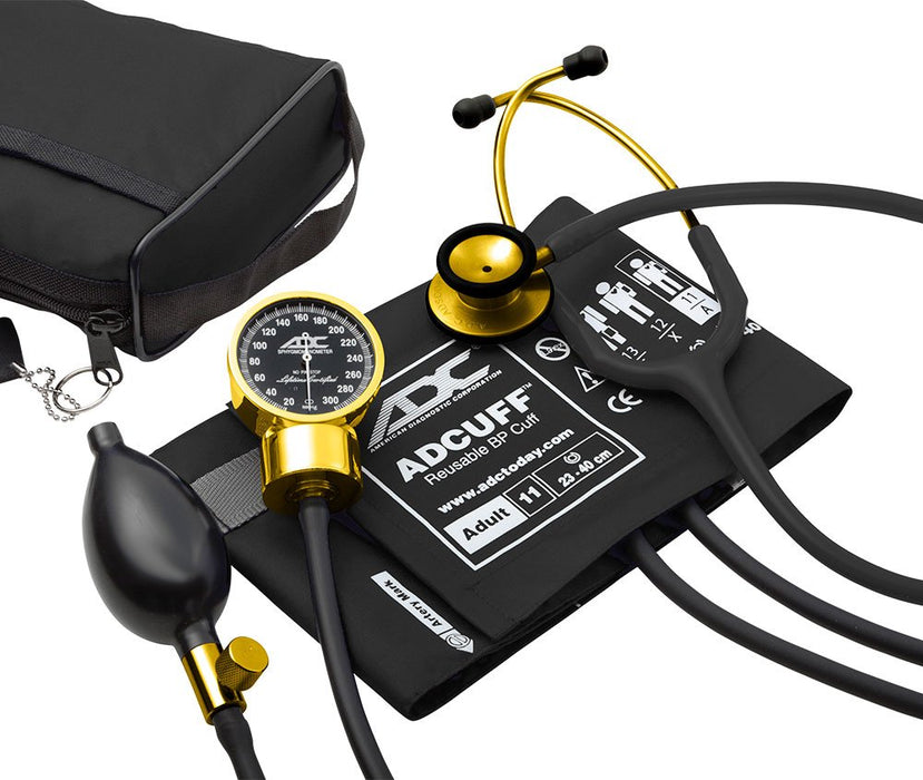 Pro's Combo III 778/603 Pocket Aneroid/Clinician Stethoscope Kit. Cuff w/ Bladder. Gold Plated/Black