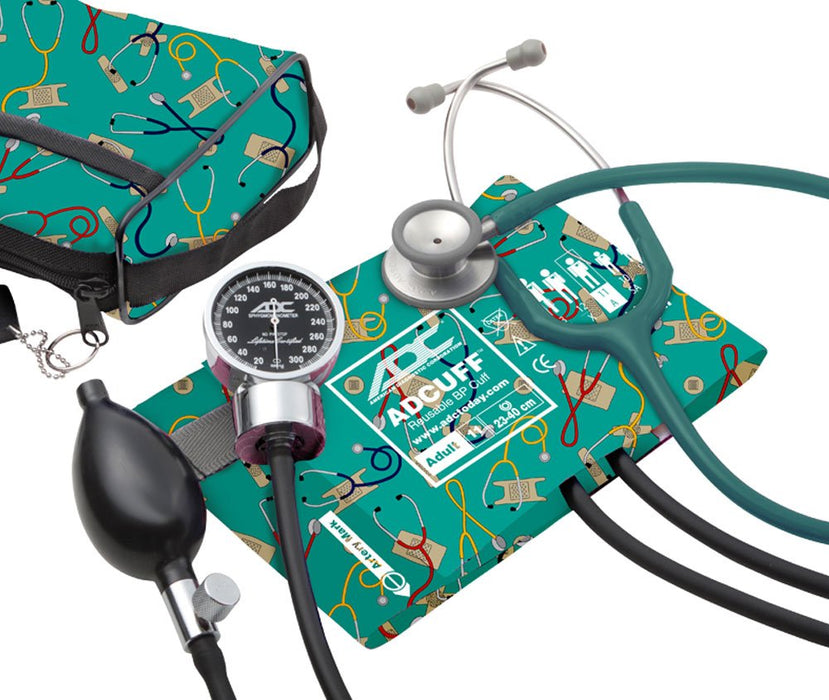 Pro's Combo III 778/603 Pocket Aneroid/Clinician Stethoscope Kit. Cuff w/ Bladder. Medical Theme