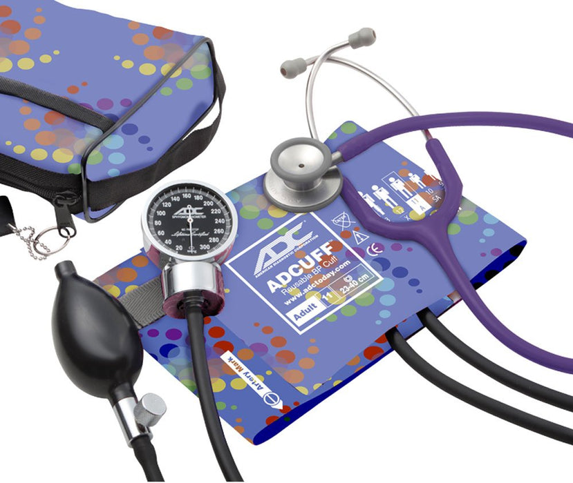 Pro's Combo III 778/603 Pocket Aneroid/Clinician Stethoscope Kit. Cuff w/ Bladder. Peter's Blue Swirly
