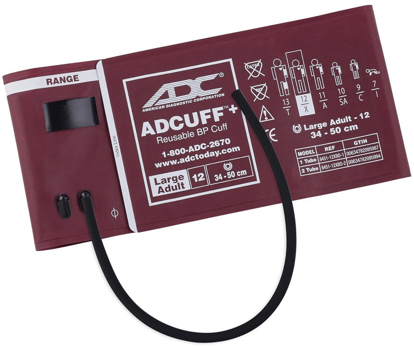 Adcuff+ Reusable Blood Pressure 1-Piece-Cuff. 1-Tube. Large Adult. Burgundy