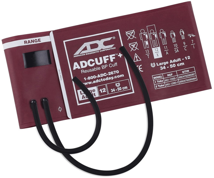 Adcuff+ Reusable Blood Pressure 1-Piece-Cuff. 2-Tube. Large Adult. Burgundy