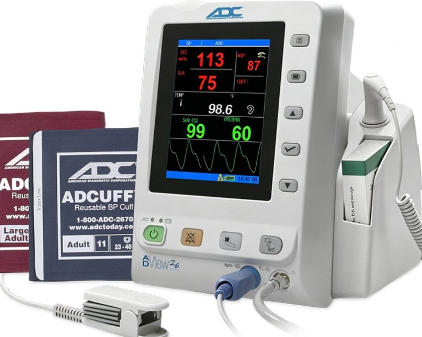 Adview 2.6 Diagnostic Spot Vital Signs Monitor, SpO2, Oral/Ax Probe Thermometer, Printer
