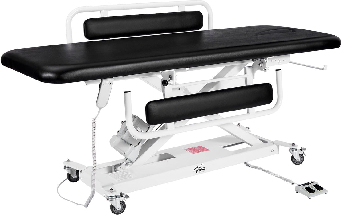 XRO Power Hi-Lo Exam Table, Open Base w/ Flat Top, Casters, Handrail, Face-Cutout & Antimicrobial Upholstery, ADA Compliant. Changing Table