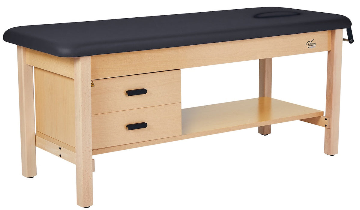 Aristo H-Brace Treatment Table. Flat Top w/ Shelf, Drawers & Removable Face-Cushion [Black Antimicrobial Upholstery]